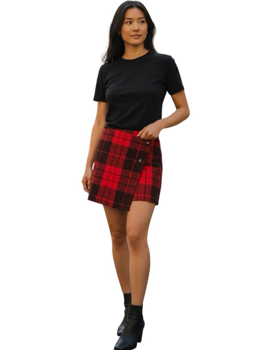 Agnès b Vintage  Tartan Plaid Wool Asymmetrical Kilt Fr 34 w/ RealReal Tag